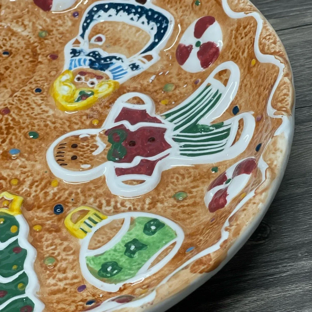 🎄Cardinal Gingerbread Chip & Dip Set Handpainted Ceramic Holiday Christmas Bowl